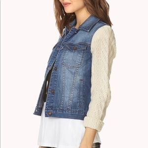 Forever 21 jean jacket with knitted sleeves
